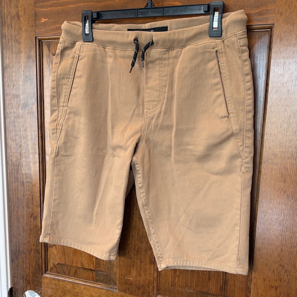 Casual Drawstring Twill Shorts - Tan